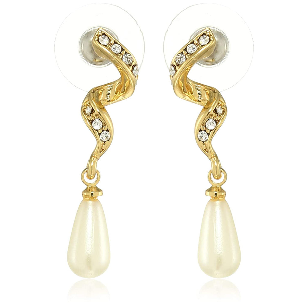 Estele Gold and Silver Plated Twirl pearl Drop Earrings for women