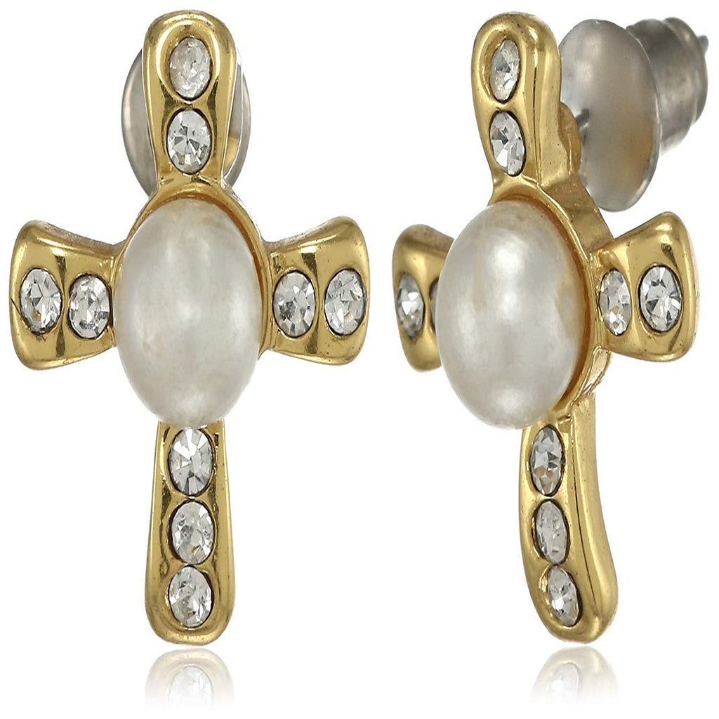 Estele  Gold Plated Four petal pearl Stud Earrings for women