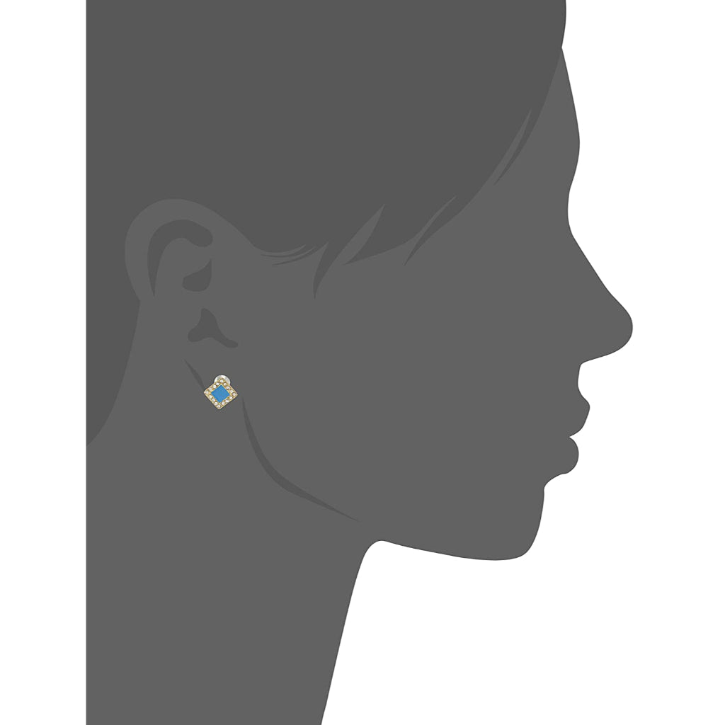 Estele Gold Plated Blue Enameled, White Crystal Stud Earrings for women
