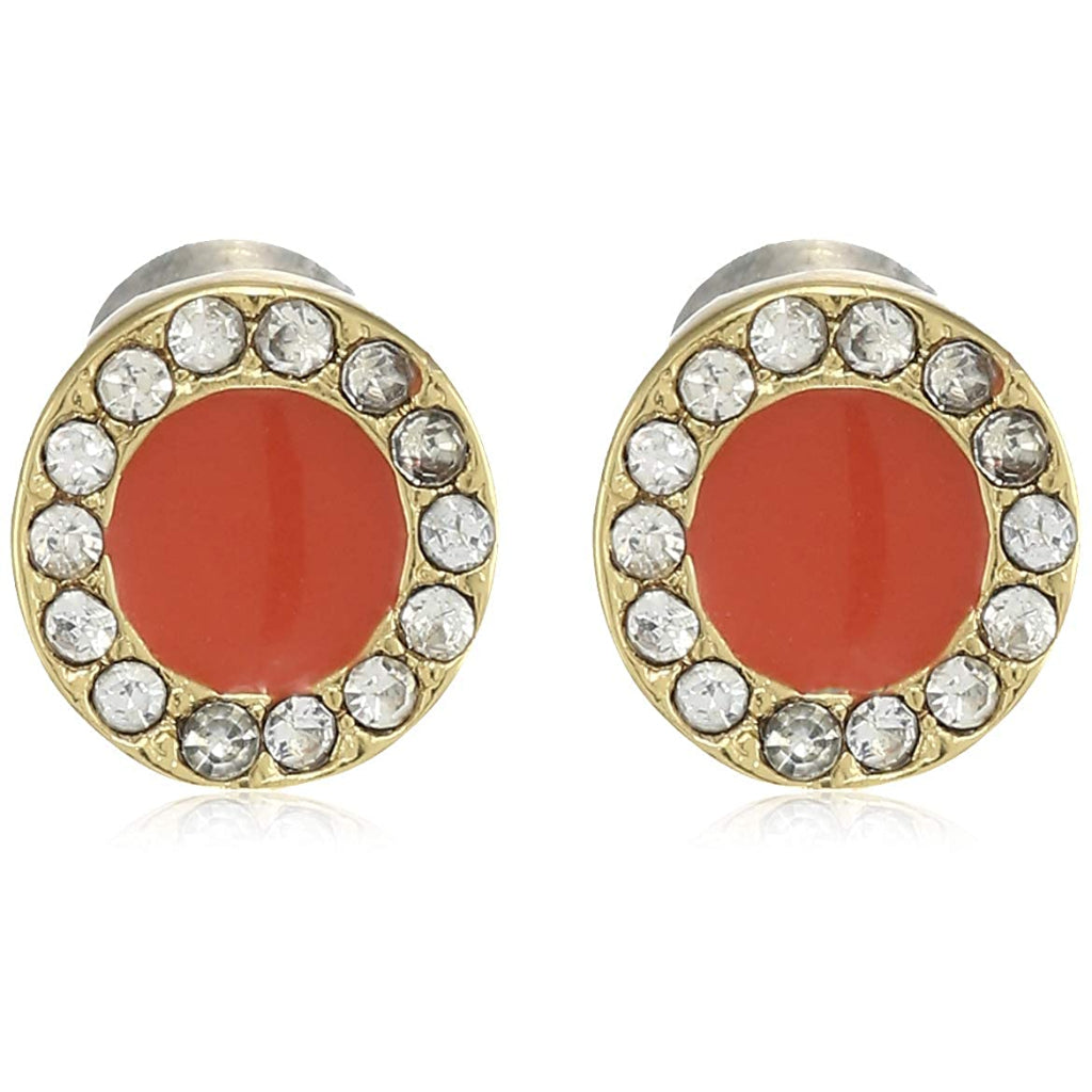 Estele Gold Plated Red Circle  Stud Earrings for women
