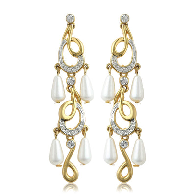 Estele White lusture stone drop latest earrings for women