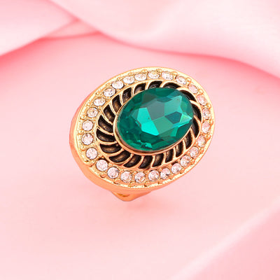 Estele Gold Plated Marvelous Finger Ring with Emerald Crystals for Women(Adjustable)