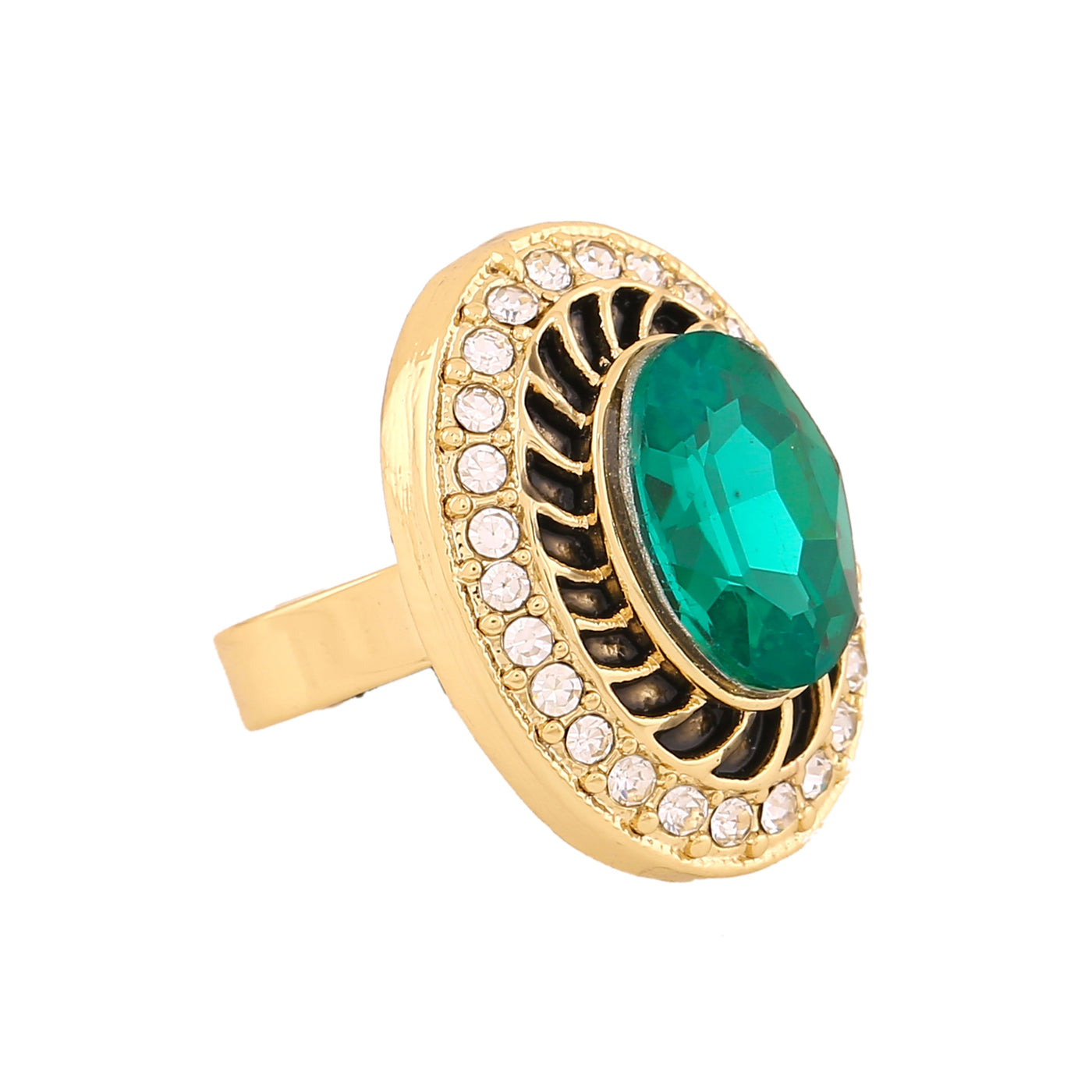 Estele Gold Plated Marvelous Finger Ring with Emerald Crystals for Women(Adjustable)