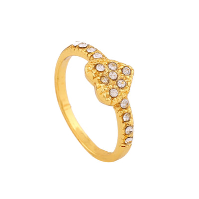 Estele Gold Plated Adorable Heart Shaped Finger Ring with Crystals for Women