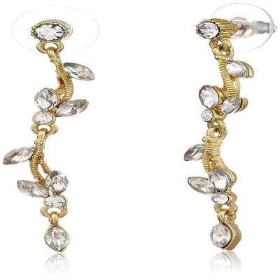 Estele Gold Tone Plated White Crystal Dangle Earrings for women