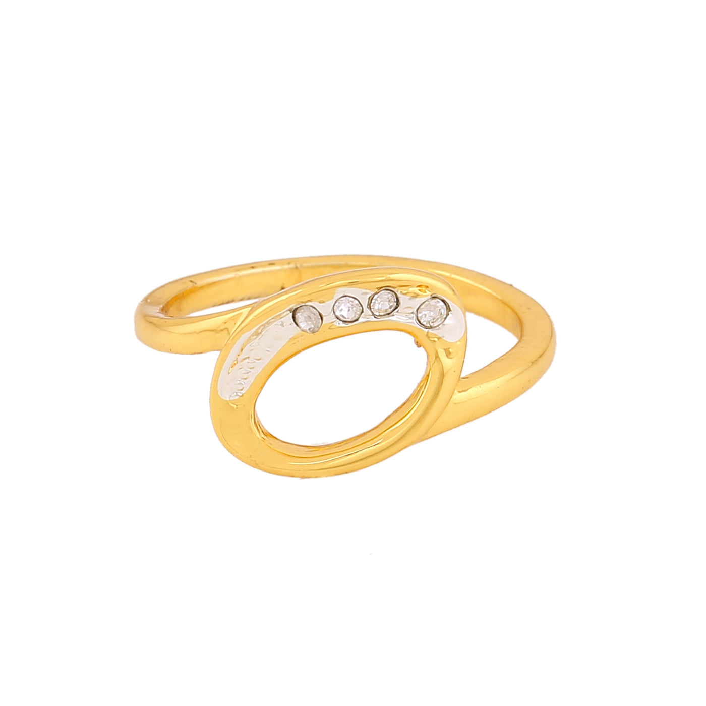 Estele Gold Plated Leaf Designer Finger Ring with Crystals for Women