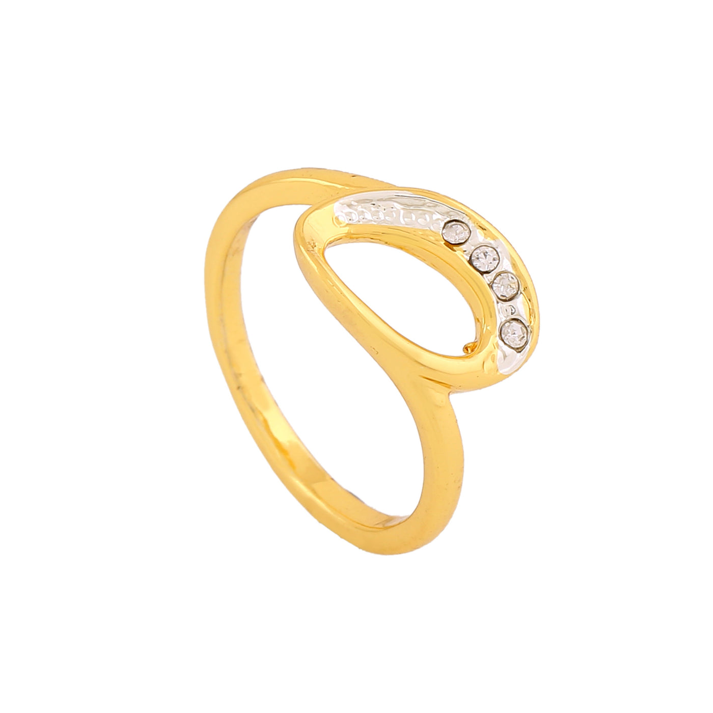 Estele Gold Plated Leaf Designer Finger Ring with Crystals for Women