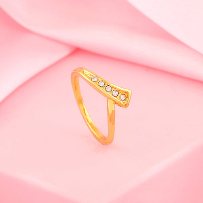 Estele Gold Plated Wave Designer Finger Ring with Crystals for Women