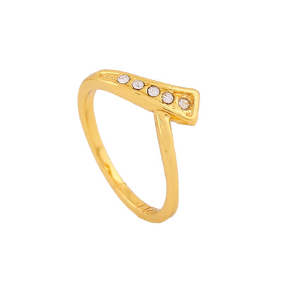 Estele Gold Plated Wave Designer Finger Ring with Crystals for Women