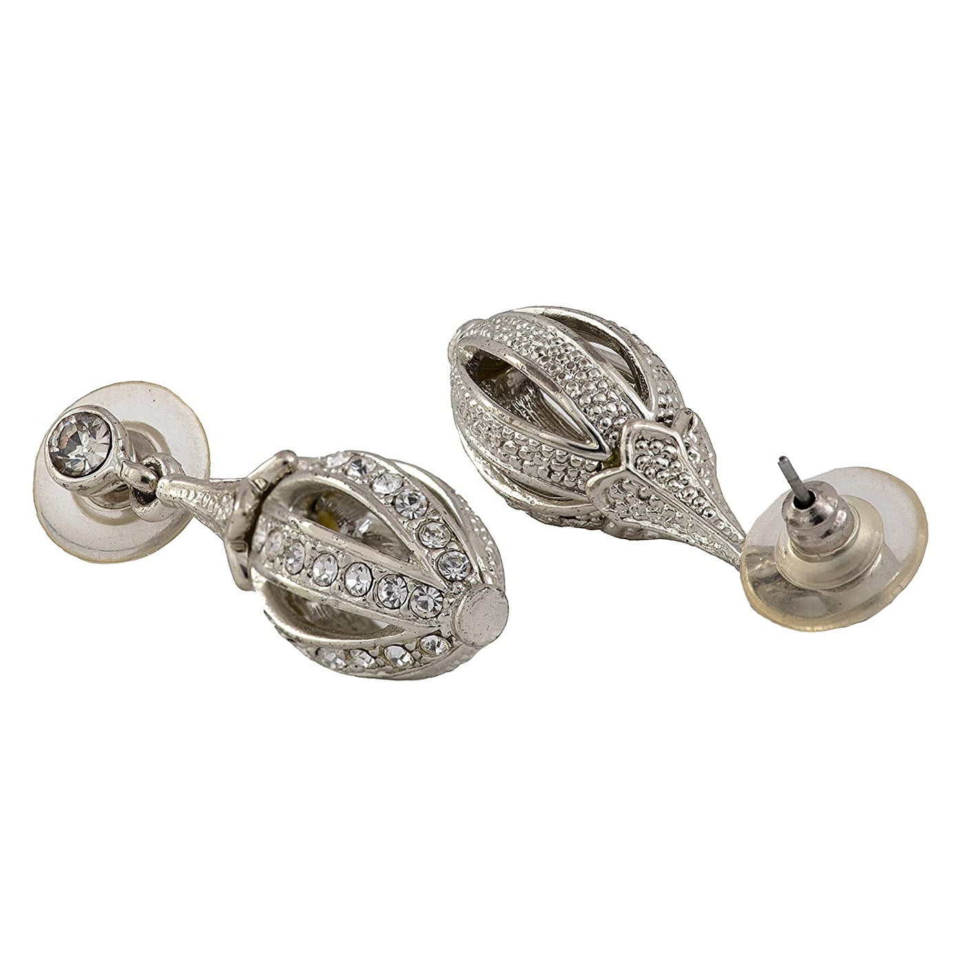 Estele Rhodium Plated Faberge Drop Earrings for women