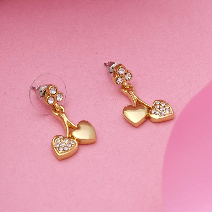 Estele Gold Plated Cherry Hearts Drop Earrings for women