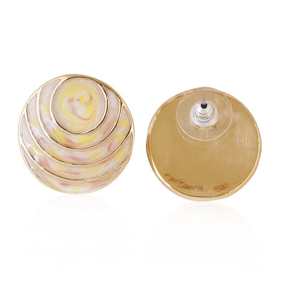 Estele Non-Precious Metal Gold Tone Beige Round ripple Stud Earrings for women