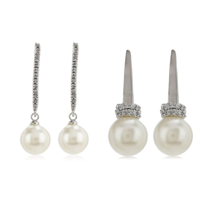 Estele Valentines Day Gift For Girl Friend Rhodium Plated Pearl Drop Earrings For Girls & Women