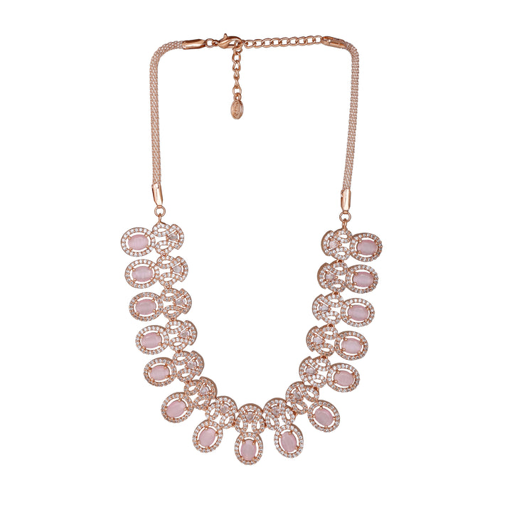 Estele Rose Gold Plated CZ Ravishing Necklace Set with Mint Pink Crystals for Women