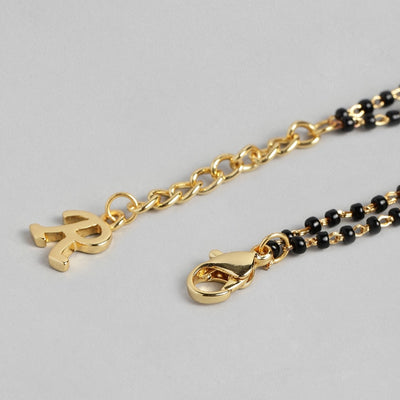 Estele Gold Plated Fascinating "R" Alphabet with Black Beads Bracelet for Women