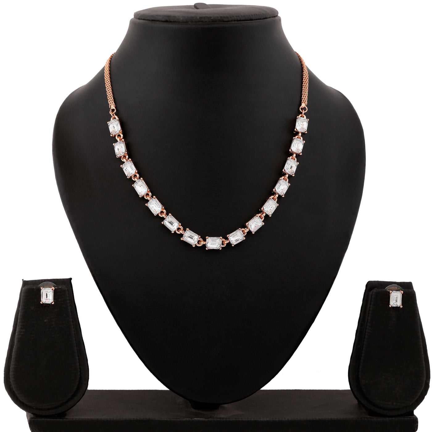 Estele Rose Gold Plated Sparkling Necklace Set with Crystals for Women