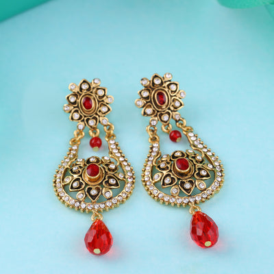 Traditional Gold Plated Pearl Dangle Drop Earrings for Women