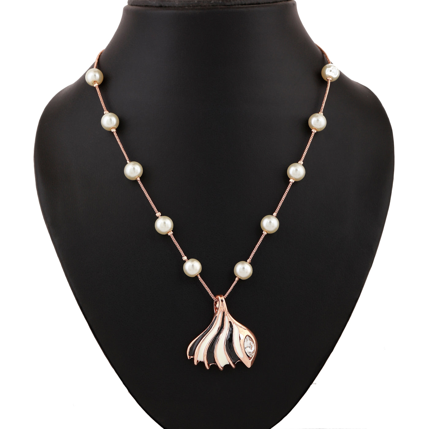 Estele Rose Gold Plated Shell Designer Necklace with Pearls for Women