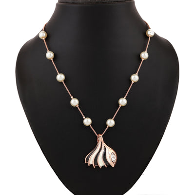 Estele Rose Gold Plated Shell Designer Necklace with Pearls for Women