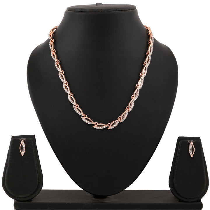 Estele Rose Gold Plated Leaf Designer Necklace Set with Crystals for Women