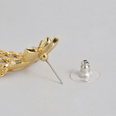 Estele Gold Plated Flower petal Rhinestone Pearls Drop Pendant set