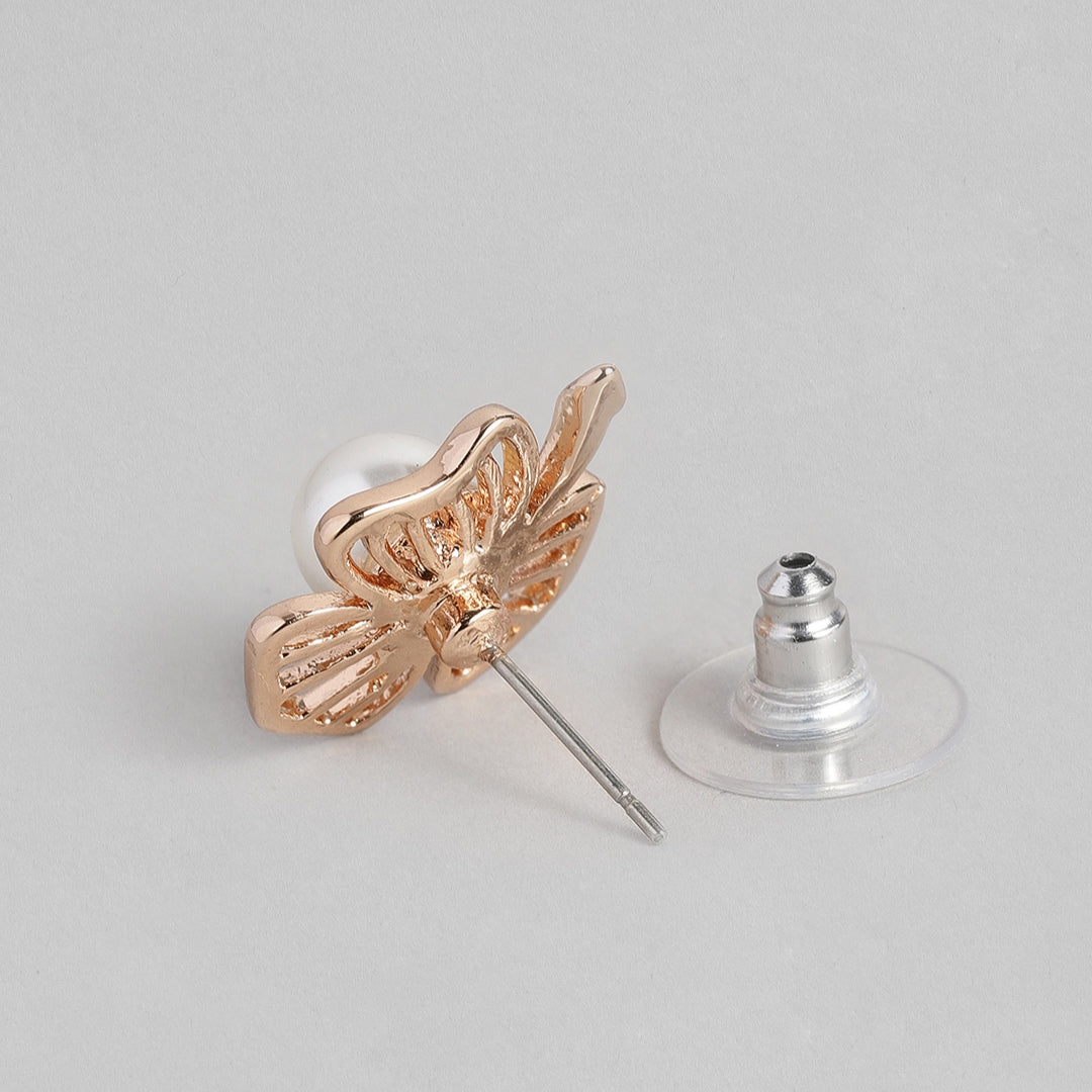 Estele 24 Kt Rosegold Plated Pearl Flower Pendant Set for Women / Girls