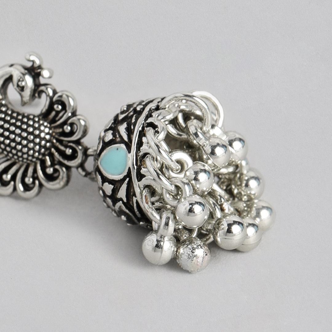 Estele Oxidized Silver Plated Antique Peacock Jhumkis for women