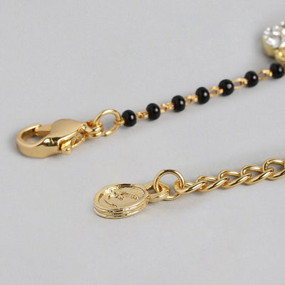 Estele Gold Plated Florat Heart Loop Shaped Black Beads Bracelet with Austrian Crystals for Women