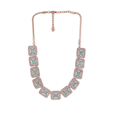 Estele Rose Gold Plated CZ Shimmering Necklace Set with Mint Green Crystals for Women