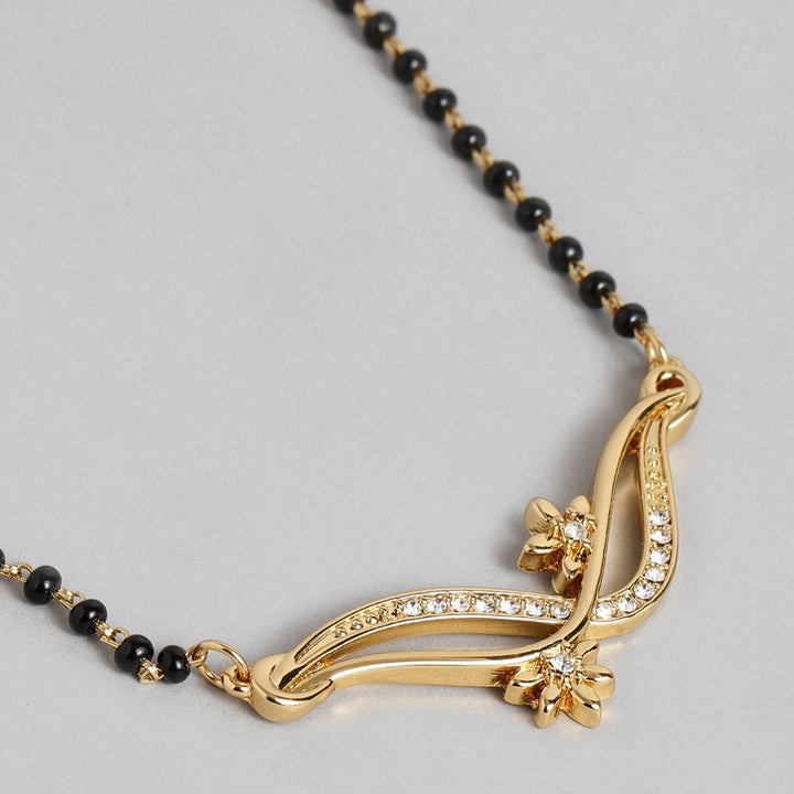 Estele Gold Plated Wave Textured Mangalsutra Necklace Set with Austrian Crystals for Women