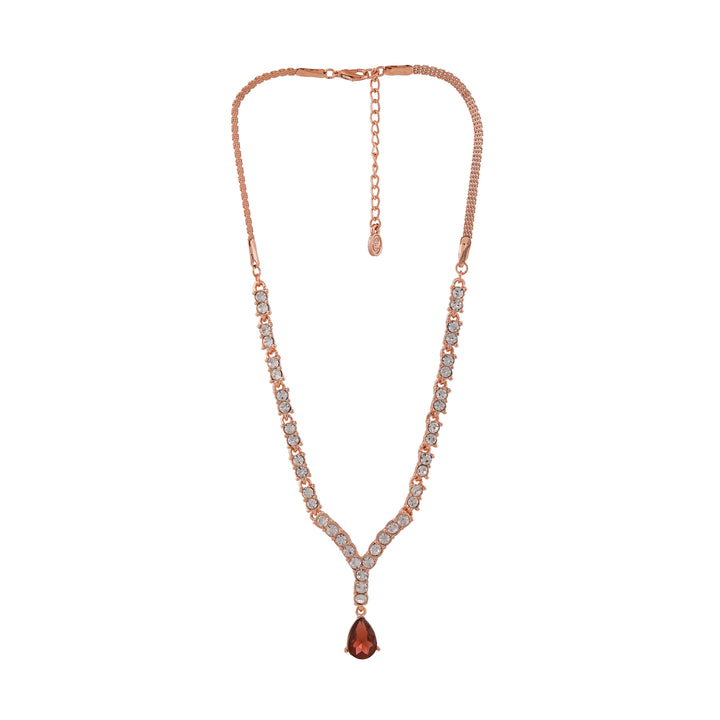 Estele Rose Gold Plated Sparkling Necklace Set with Crystals for Women
