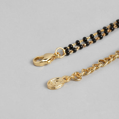 Estele Gold Plated Floral Shaped Bracelet with Black Beads for Women