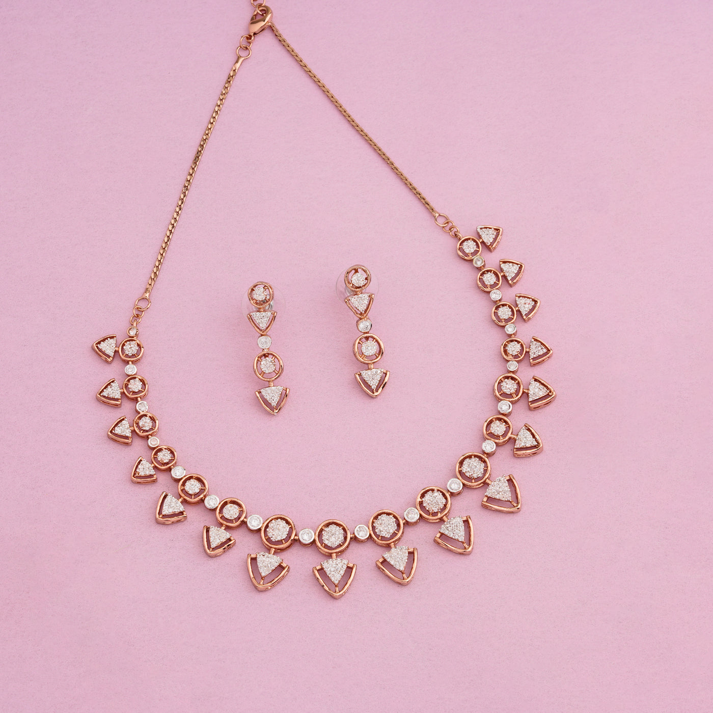 Estele Rose Gold Plated CZ Gorgeous Necklace Set for Women