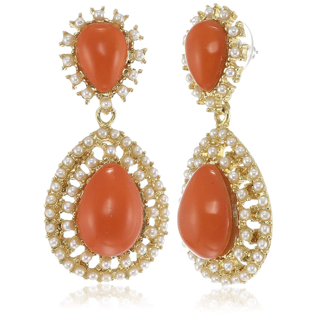 Estele Gold Plated Orange drop Dangle Earrings for women