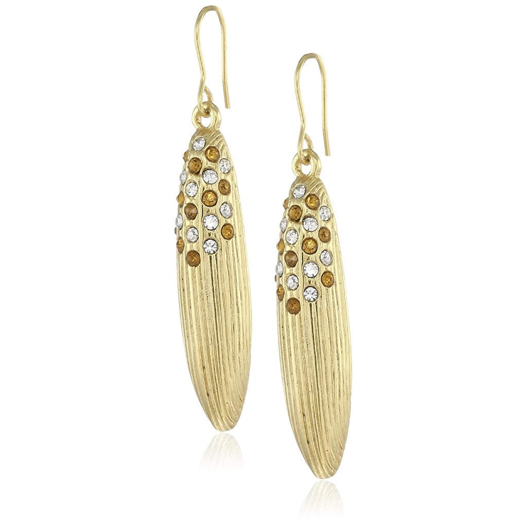 Estele Gold Plated Ribbed Marquise Crystal studded Drop Earrings for women