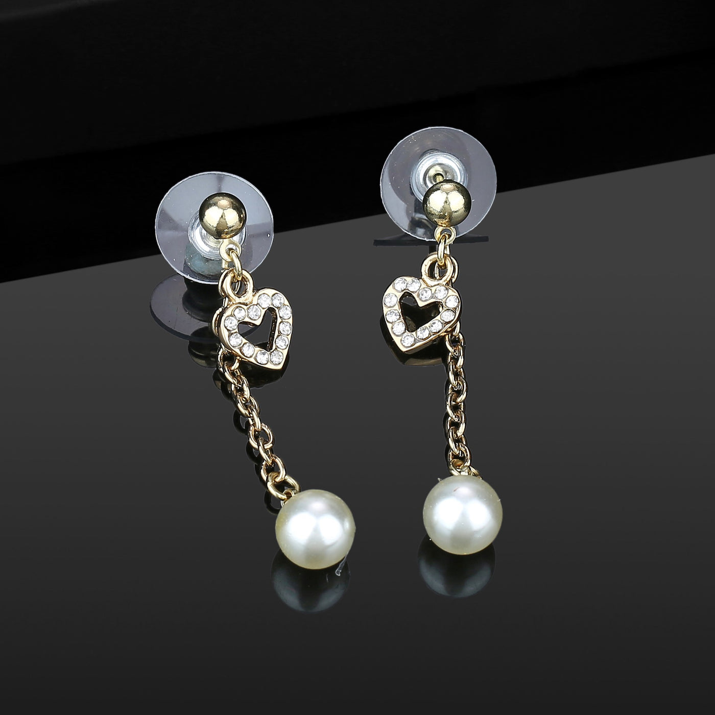 Estele 24 Kt Gold Plated Heart charm pearl Dangle Earrings