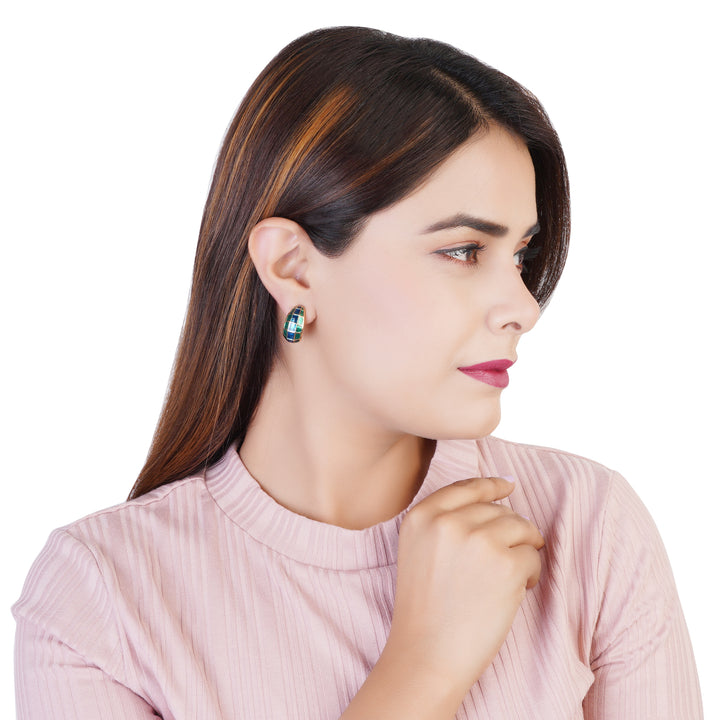 Gold Plated Blue & Green Enamel Stud Earrings