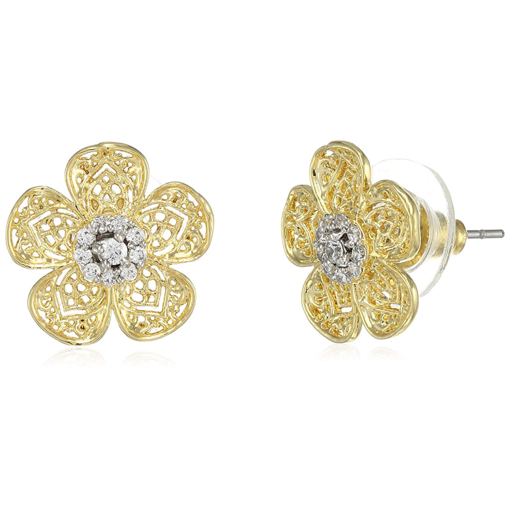 Estele Gold Plated Delicate Filigree flower Stud Earrings for women