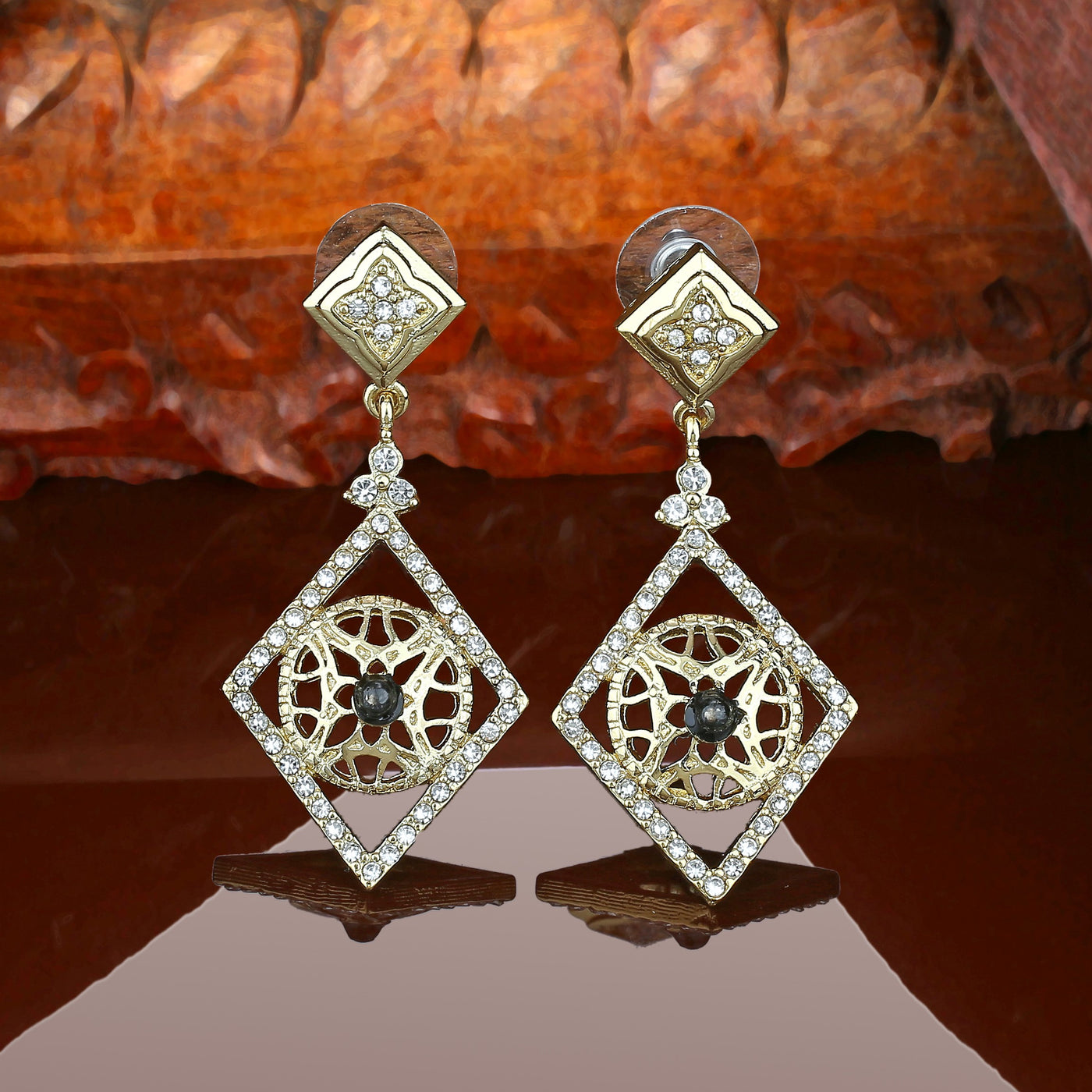 Estele Gold Plated Wheel in diamond Dangle Earrings for women