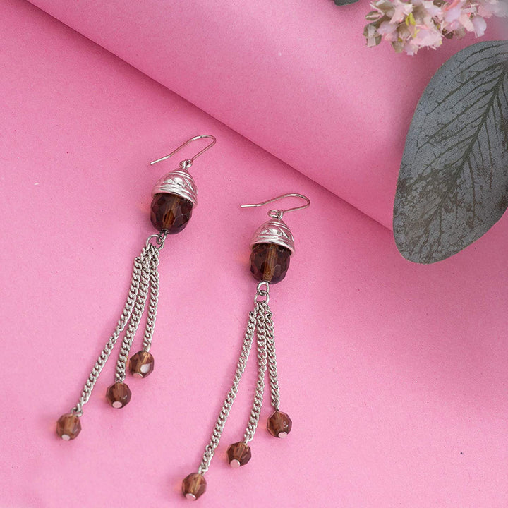 Estele Gold Plated Red Austrian Crystal Dangle Earrings for women