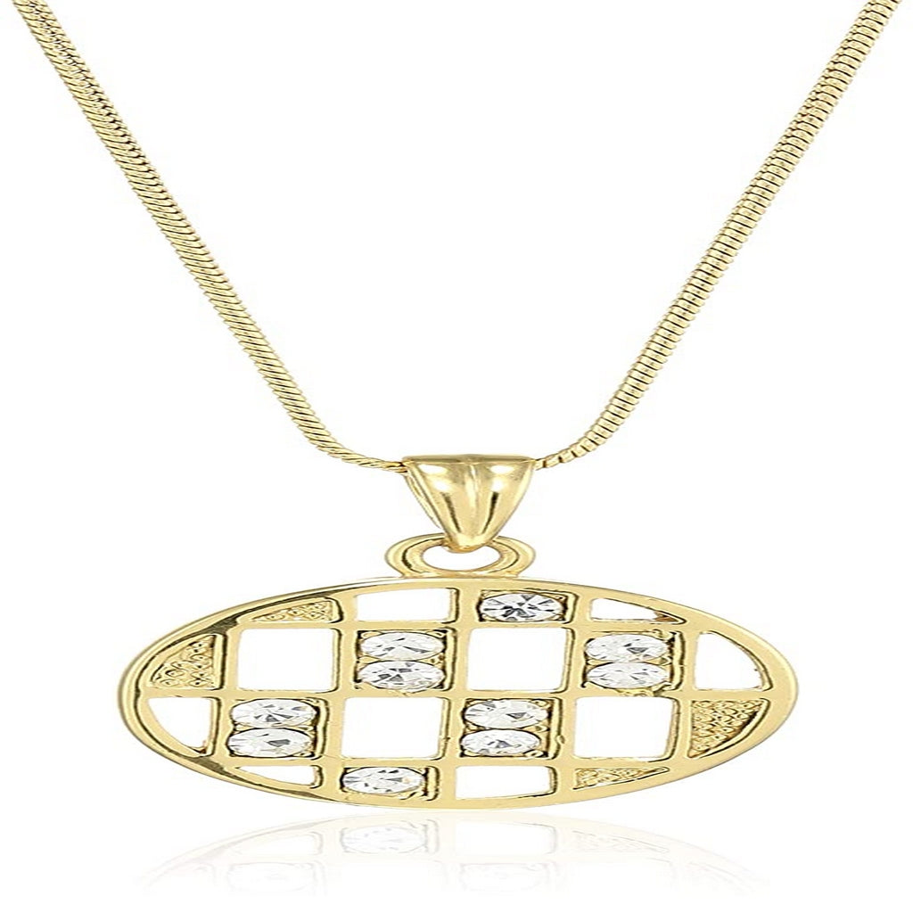 Estele Gold plated circle with checks Austrian Crystal pendant for women