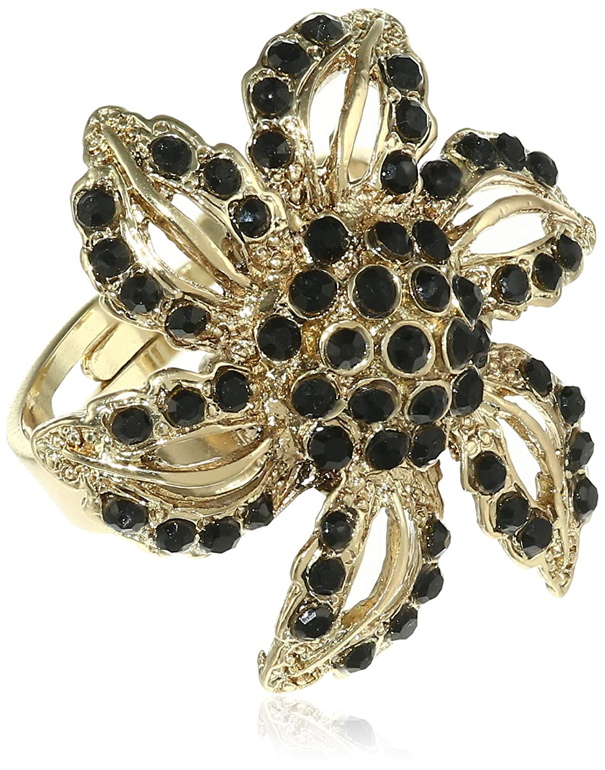 Black beads sunflower finger ring for stylish women