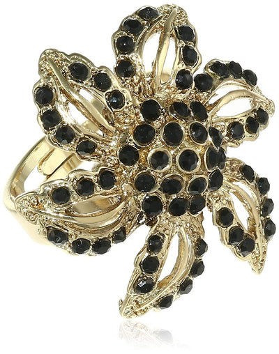 Black beads sunflower finger ring for stylish women