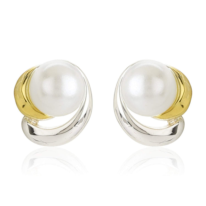 Estele Valentines Day Gift For Her Gold Tone Plated White Flux Pearl Stud Earrings