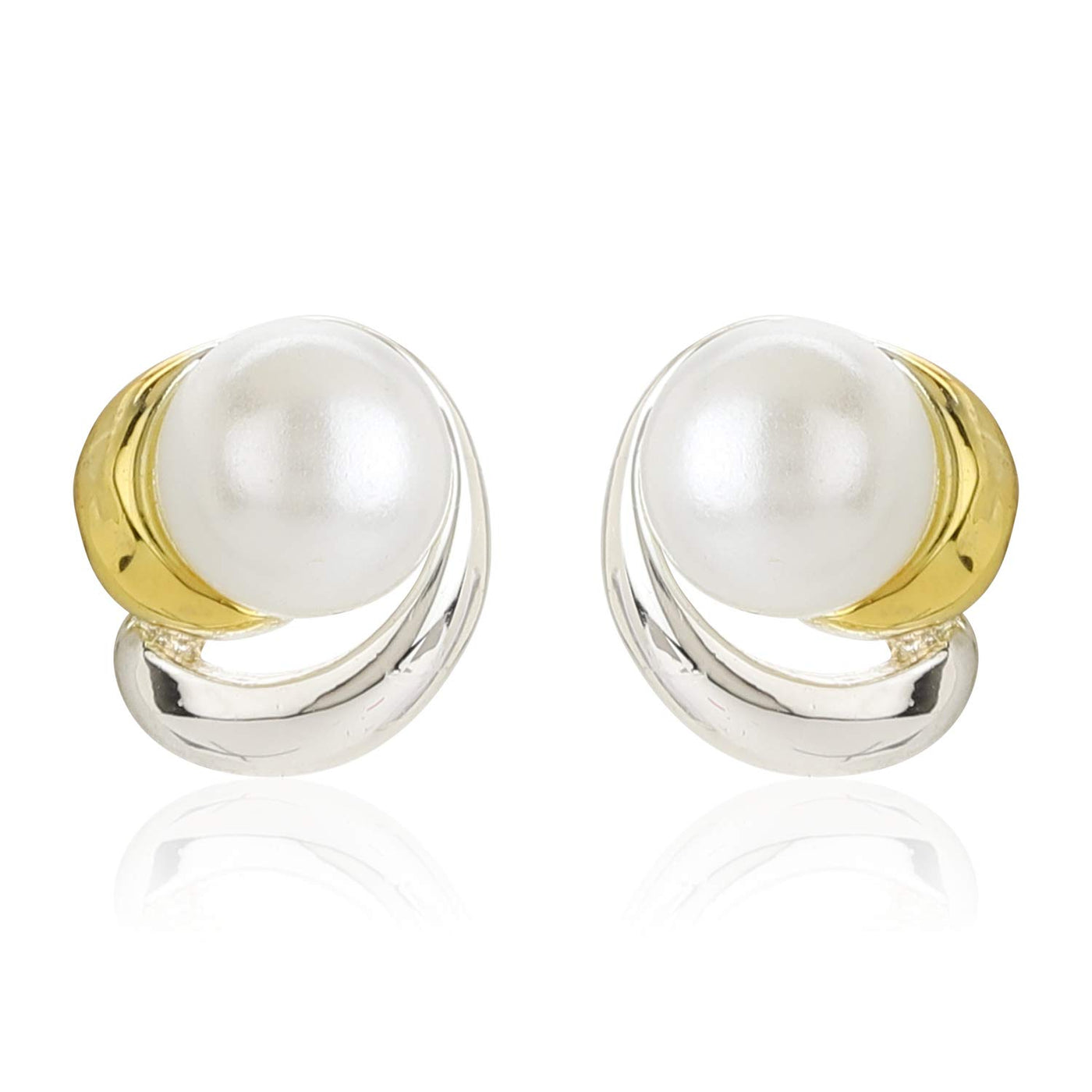 Estele Valentines Day Gift For Her Gold Tone Plated White Flux Pearl Stud Earrings