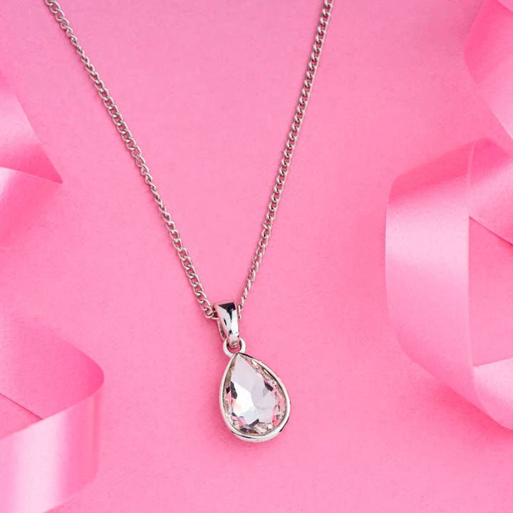 Estele Rhodium Plated White Tear Drop Crystal Pendant for Women / Girls