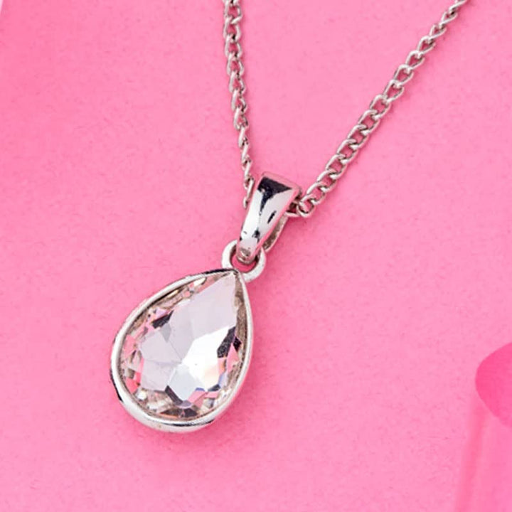 Estele Rhodium Plated White Tear Drop Crystal Pendant for Women / Girls