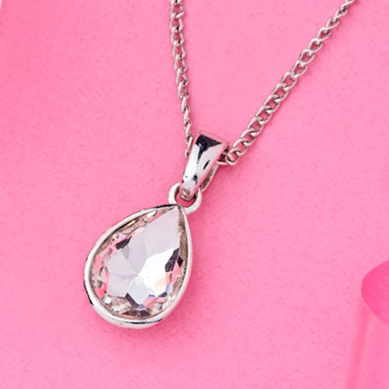 Estele  rhodium tone chain with white tear drop crystal pendant for women