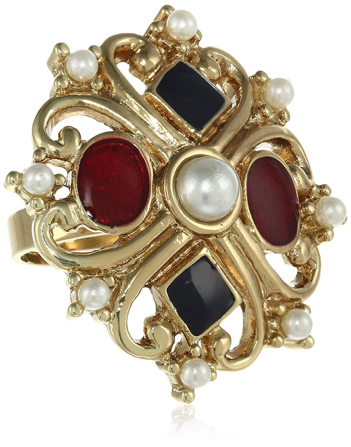 Estele Gold Plated Adjustable Multi Color Stone Ring for Women