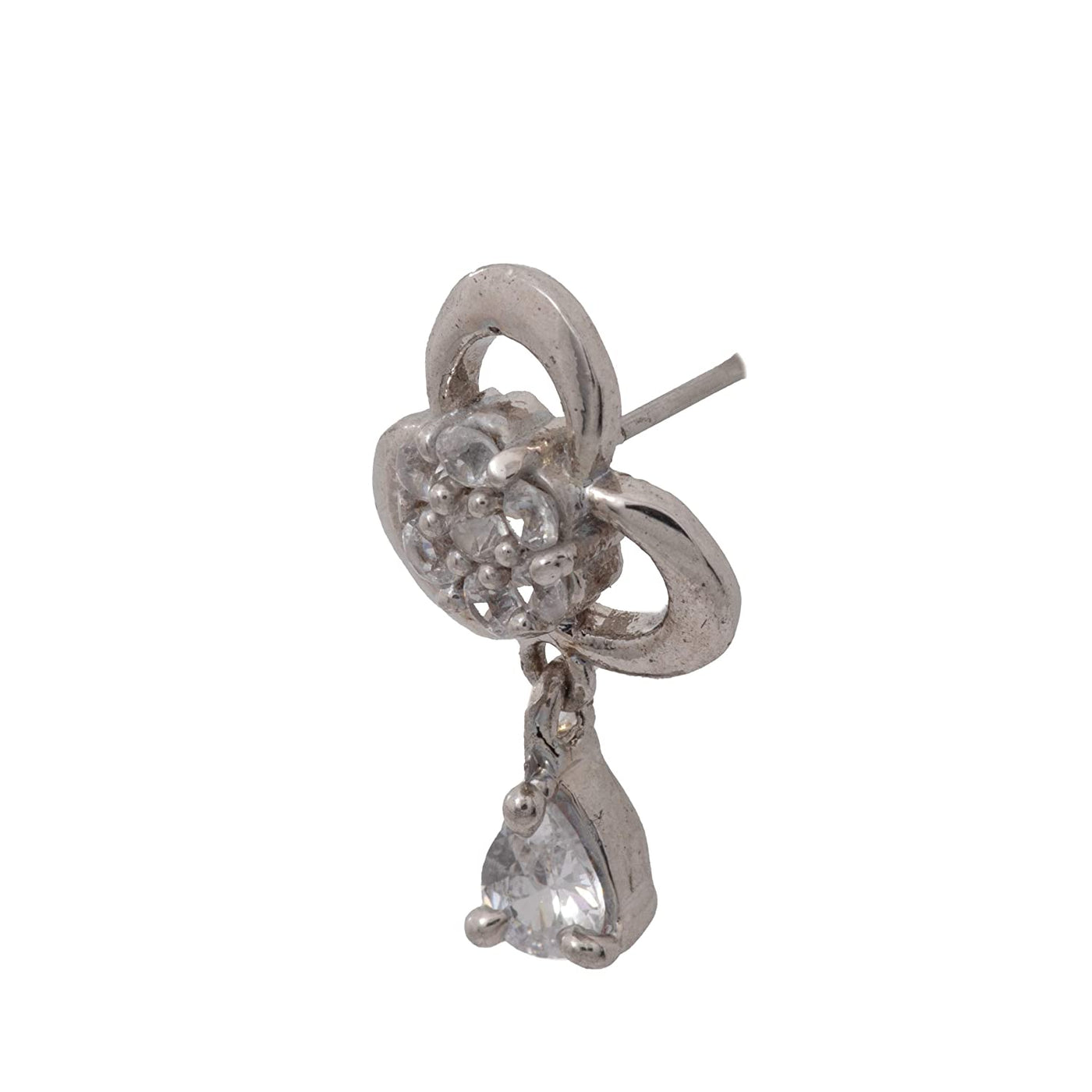 Estele Silver Plated American Diamond Monocot Flower Drop Earrings for women